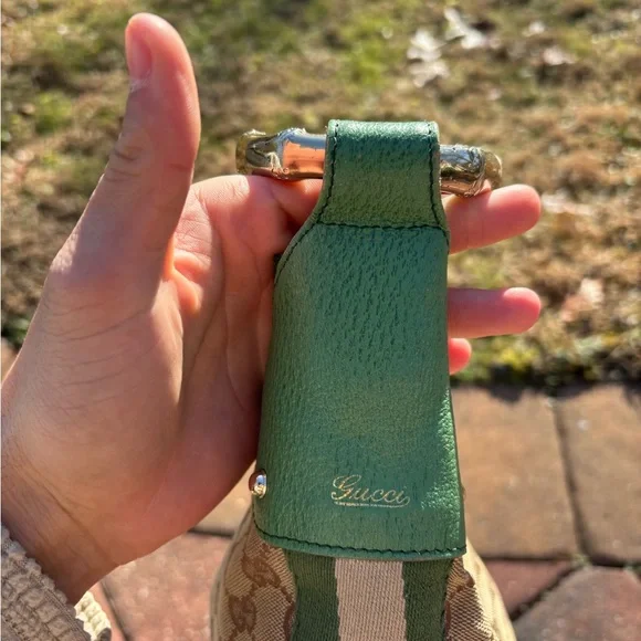 Vintage Gucci Shoulder Bag GG Pattern Bamboo 131036 Beige Brown Green Leather - Picture 4 of 16